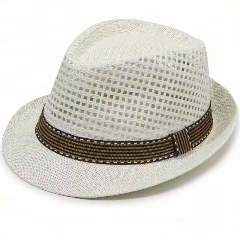 Breathable Sun Cap Trilby Sun Hat Outdoor Straw Fedora Hat Men Retro Jazz Hat